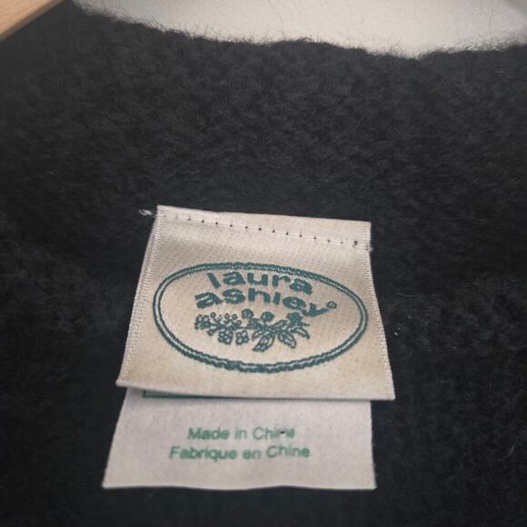 Vintage Laura Ashley Chunky Knit Wool Sweater Size S Black Floral Embroidery - Picture 6 of 8